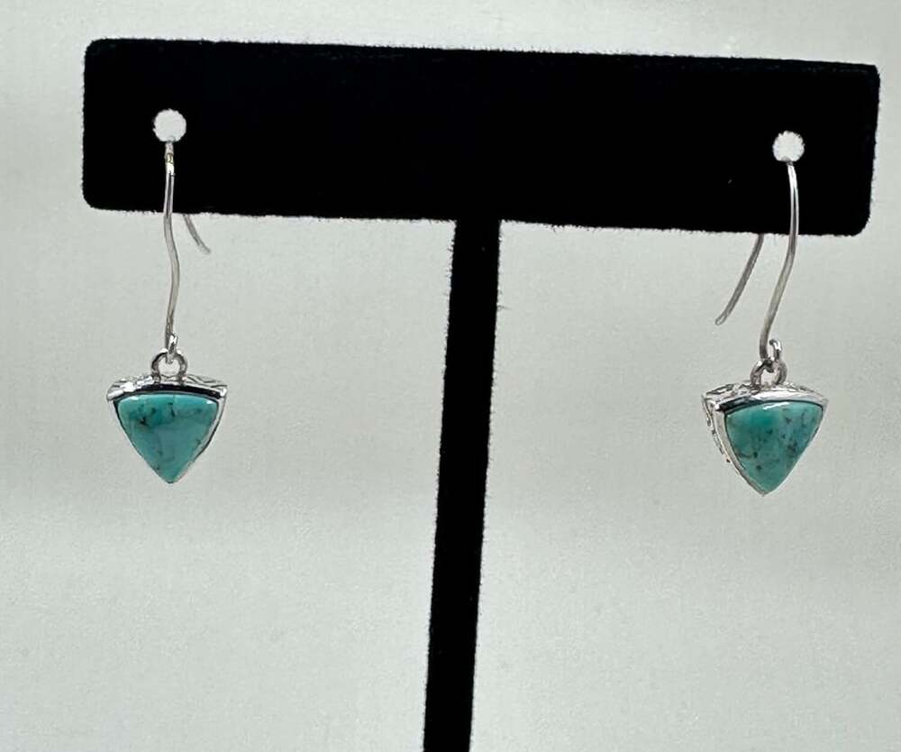 Sterling Silver and Turquoise Triangle Dangle Drop Earrings